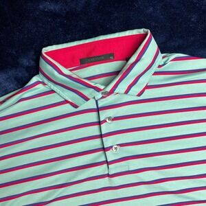 GREYSON Golf Polo Shirt Mens XL Aqua Red Blue Stripe Short Sleeve Performance